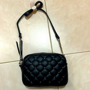 Rebecca Minkoff black small crossbody with silver chain and studs